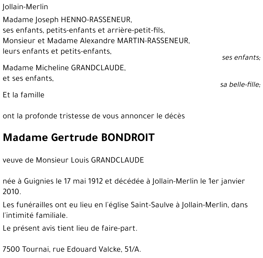 Gertrude BONDROIT