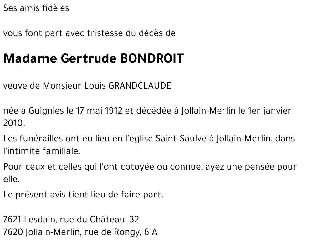 Gertrude BONDROIT