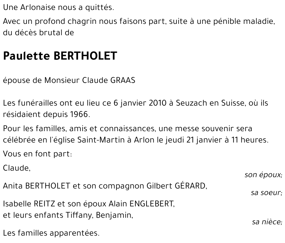 Paulette BERTHOLET