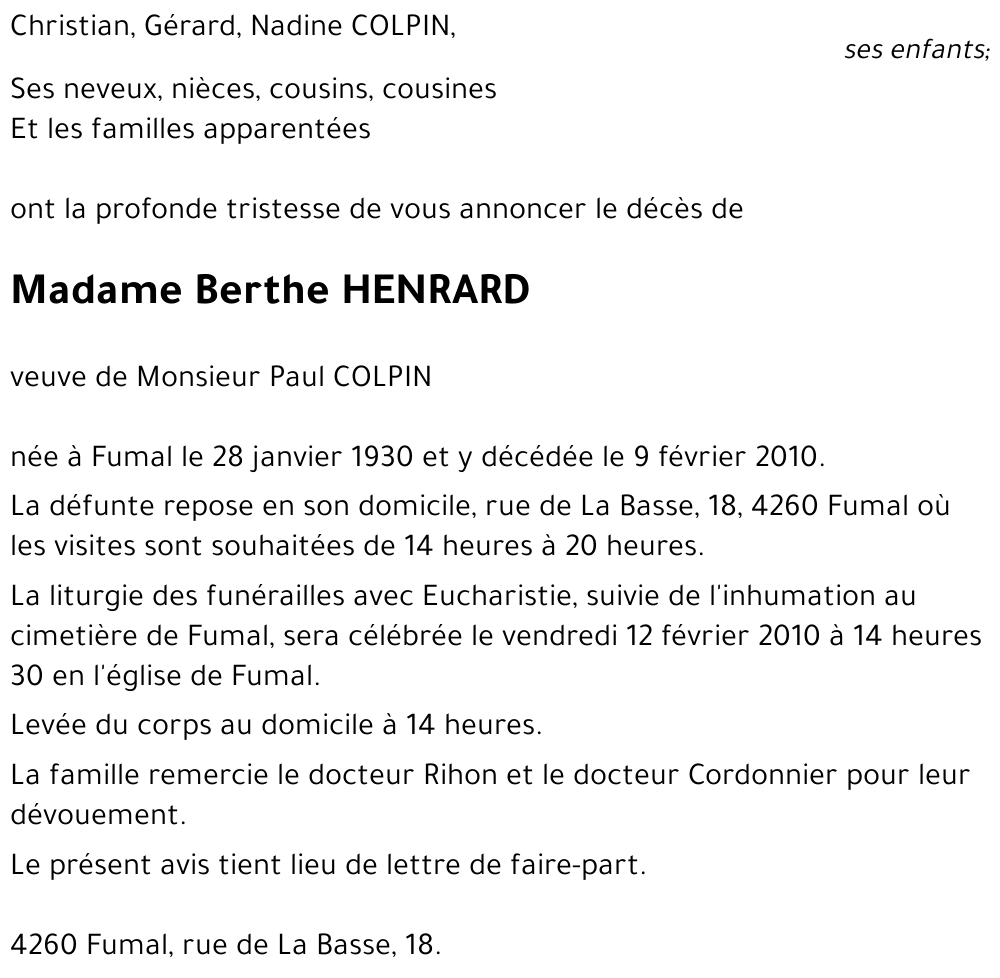 Berthe HENRARD