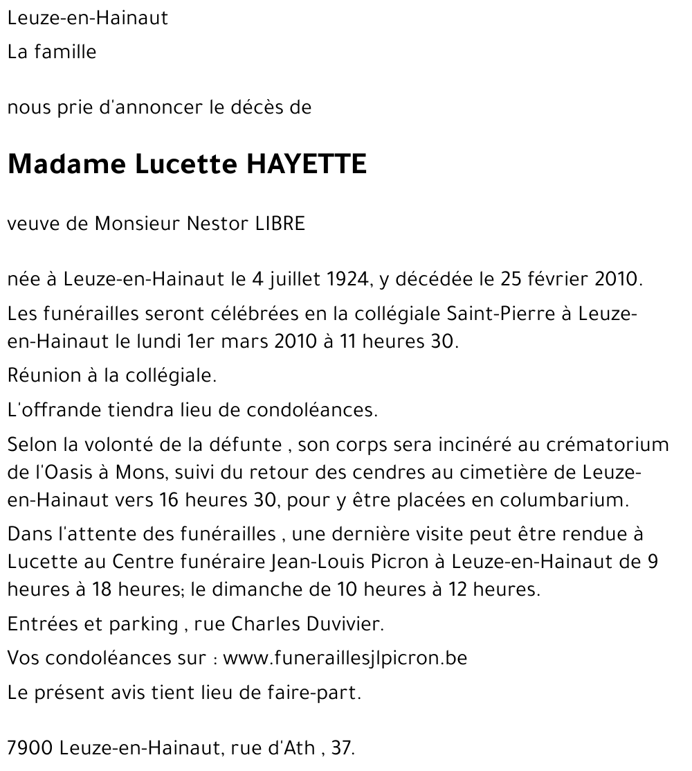 Lucette HAYETTE