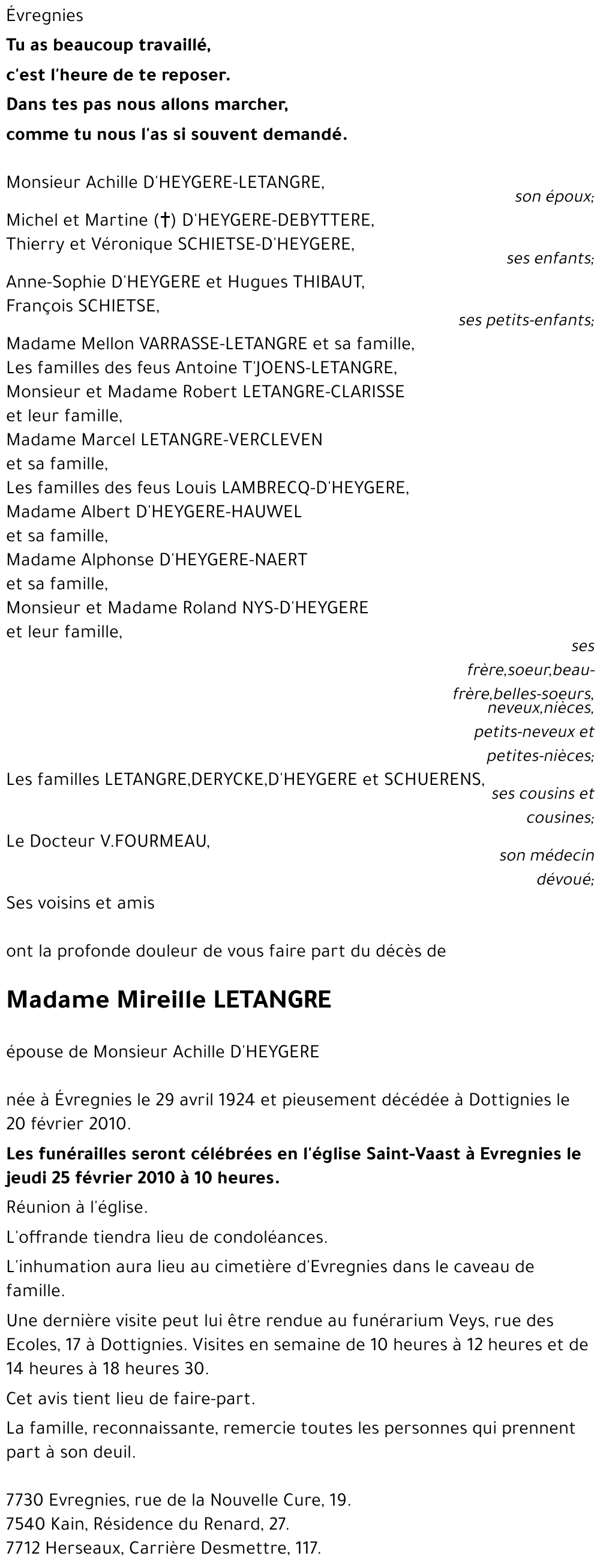 Mireille LETANGRE