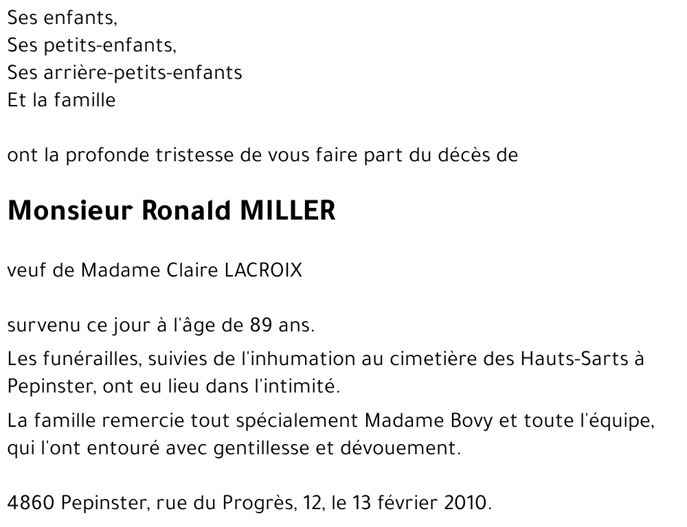 Ronald MILLER