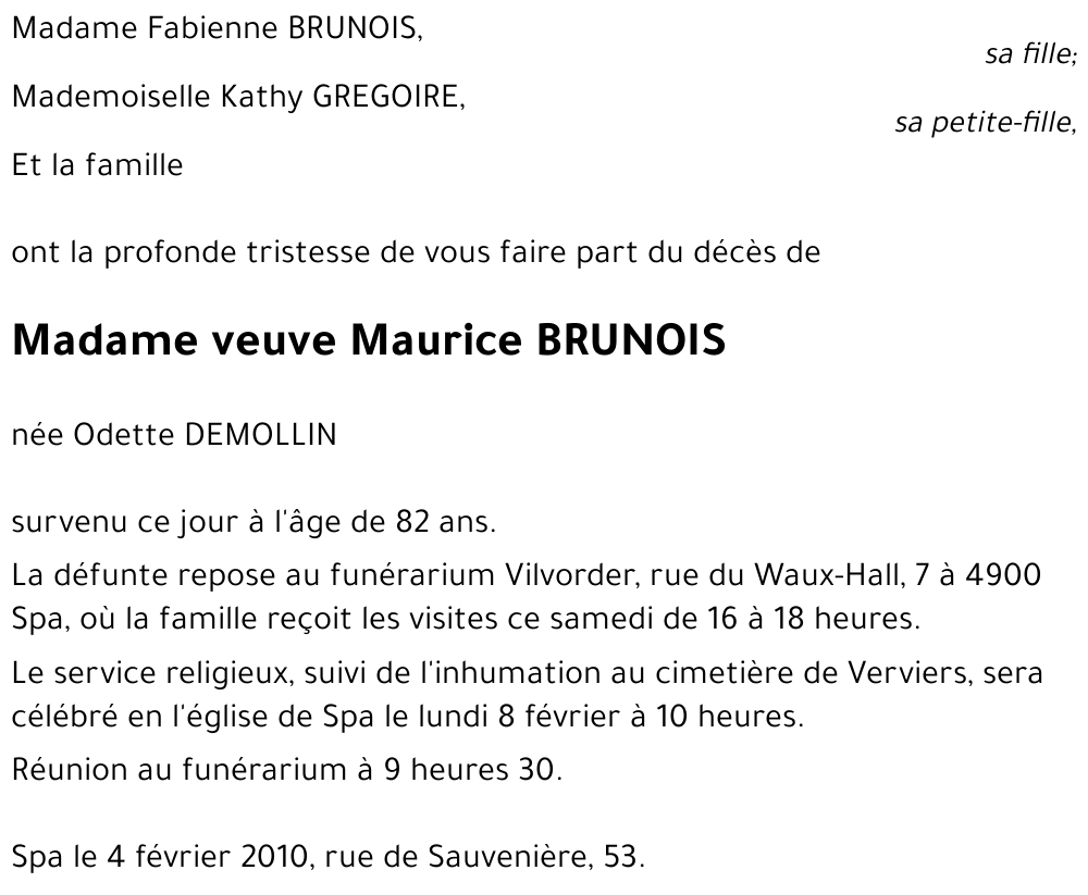 veuve Maurice BRUNOIS