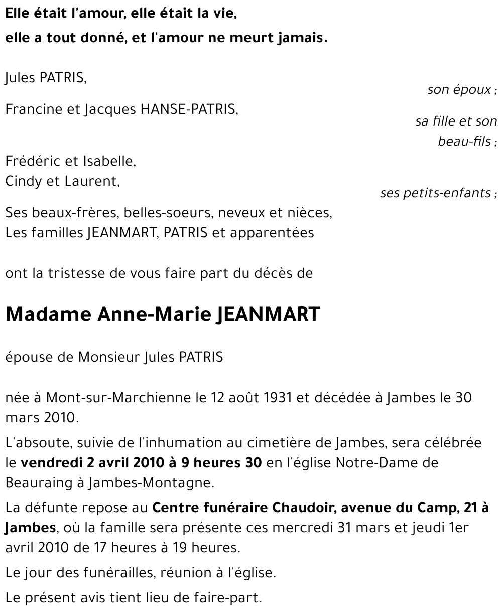 Anne-Marie JEANMART