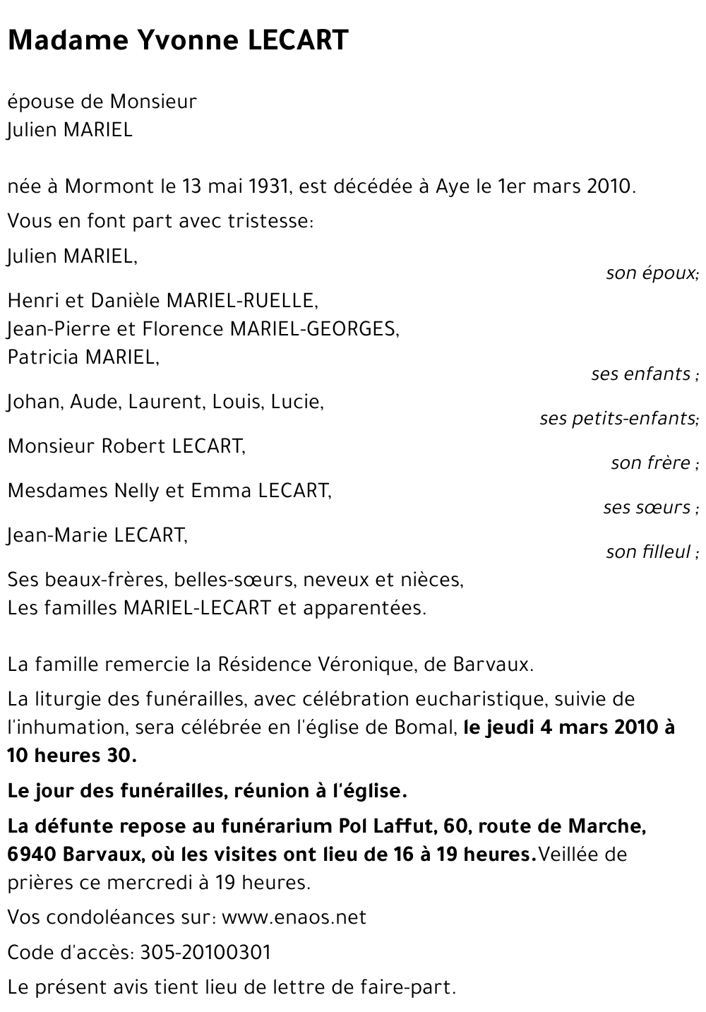 Yvonne LECART