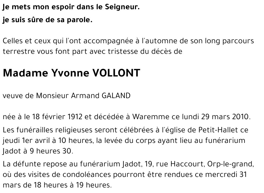 Yvonne VOLLONT