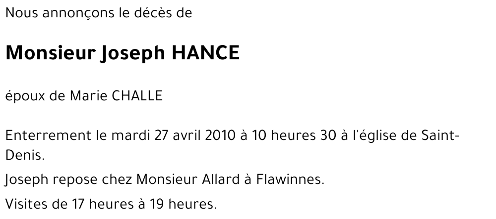 Joseph HANCE