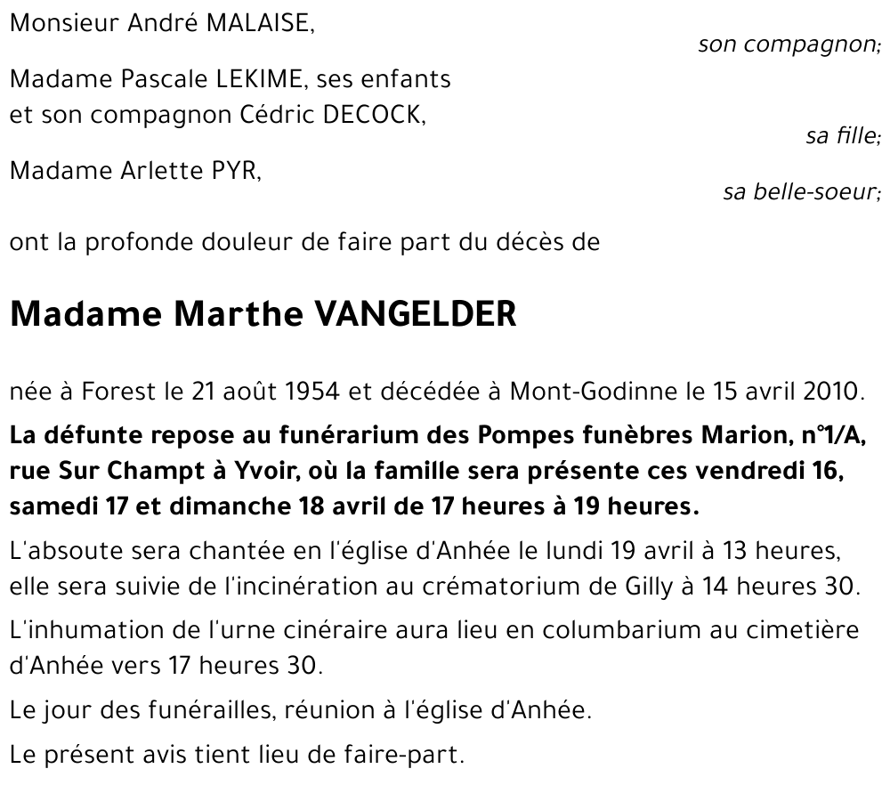 Marthe VANGELDER