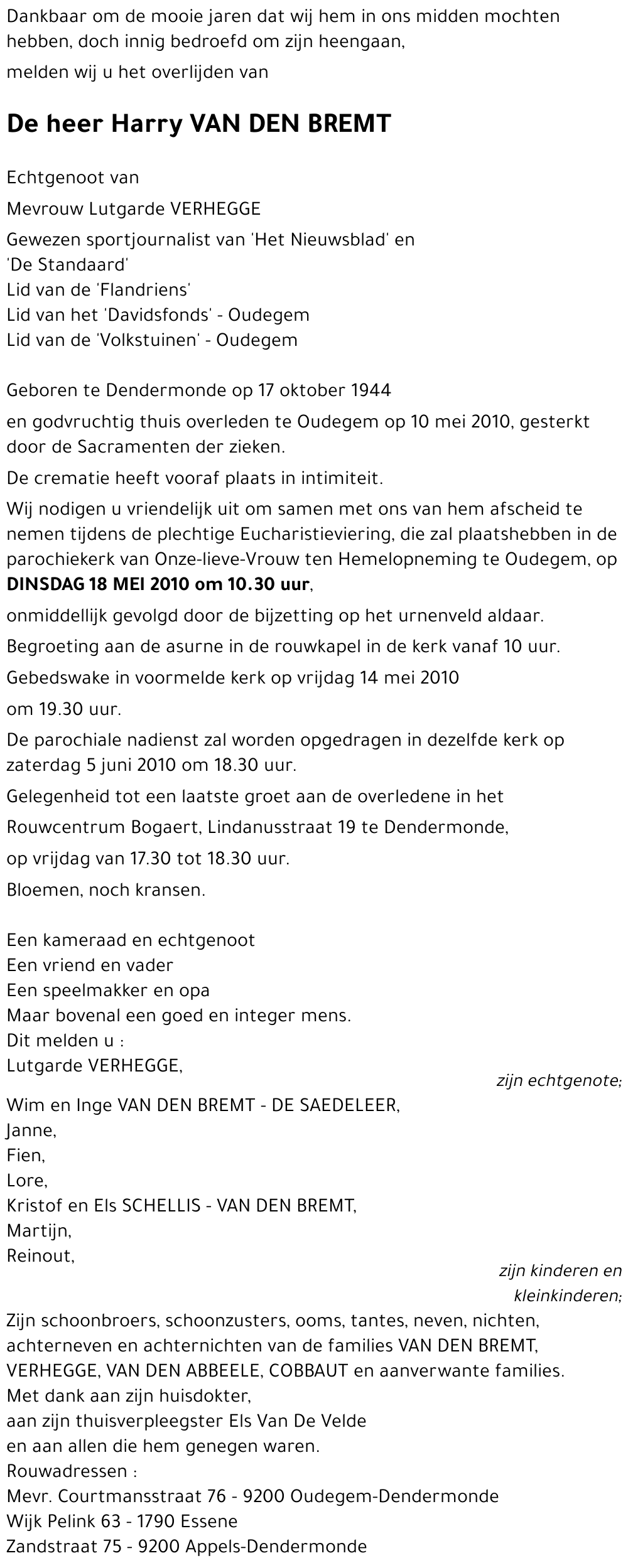 Hugo VAN DEN BREMT