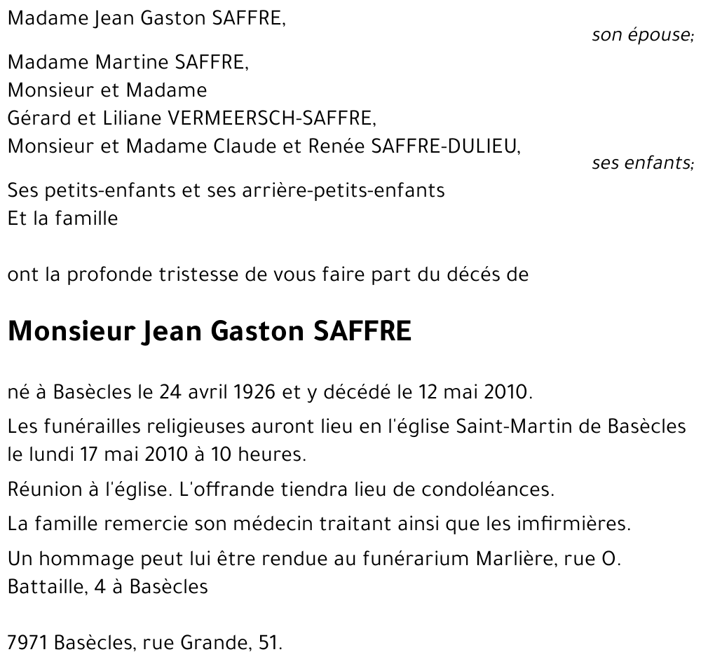 Jean Gaston SAFFRE