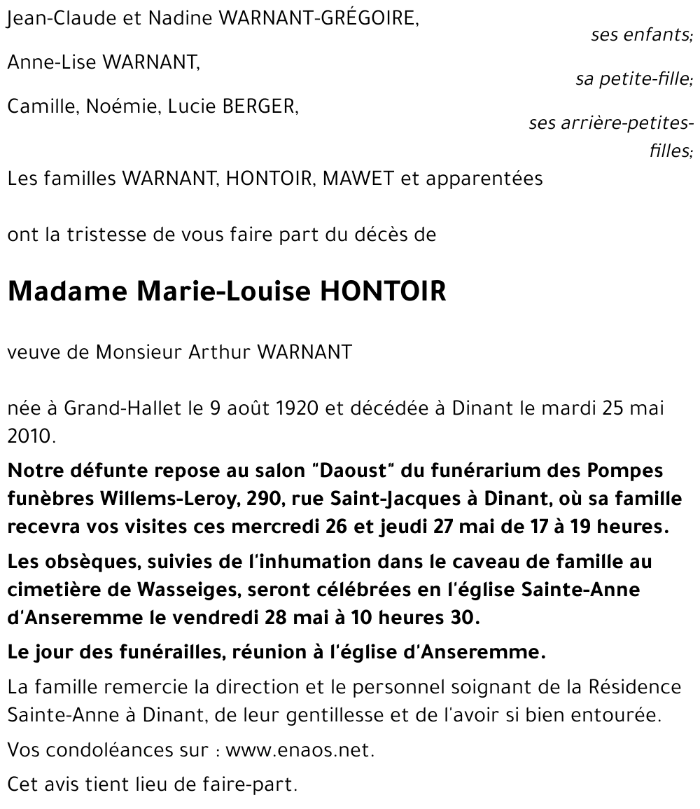 Marie-Louise HONTOIR