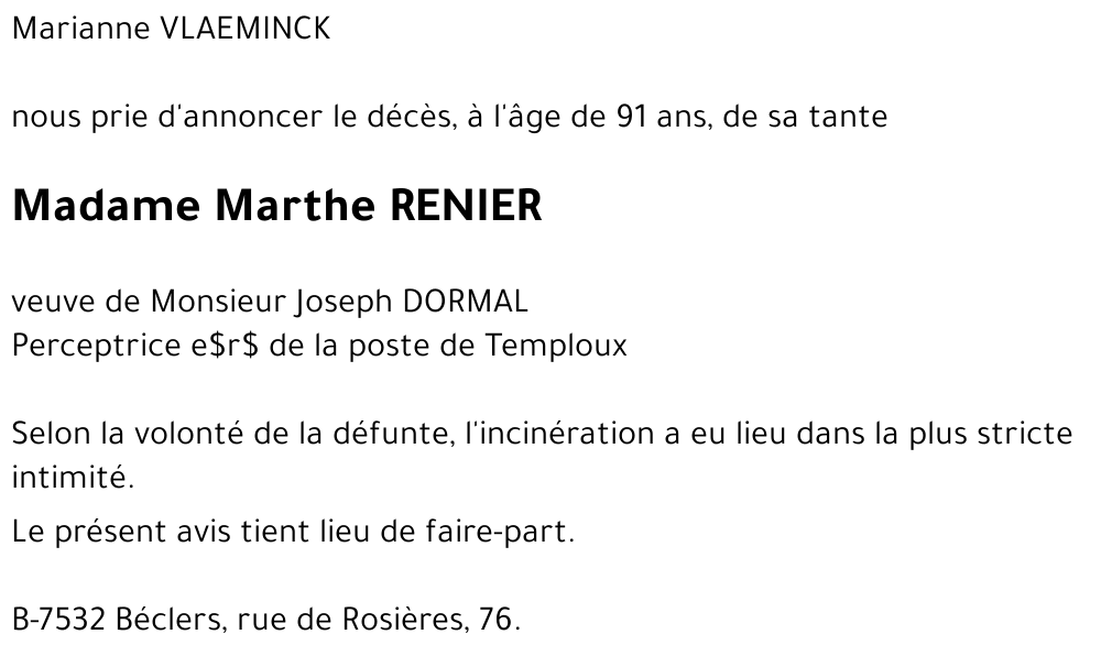 Marthe RENIER