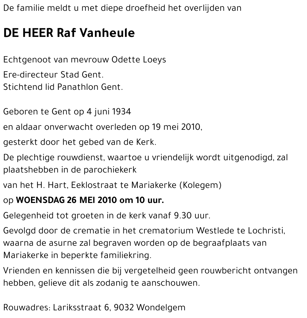 Raf VANHEULE