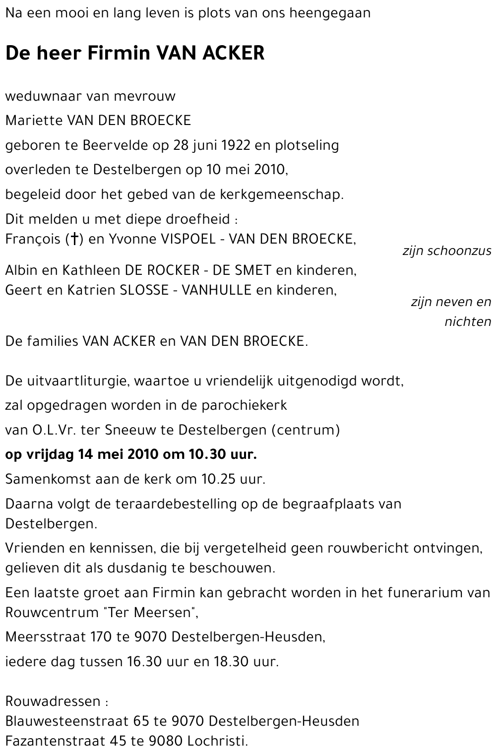 traat Firmin VAN ACKER