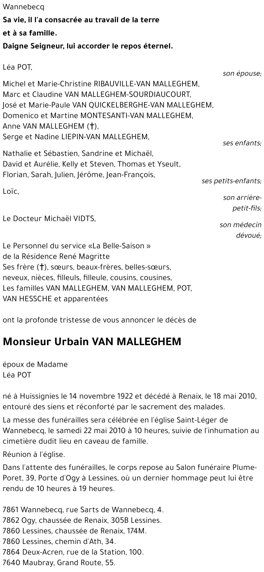 Urbain VAN MALLEGHEM