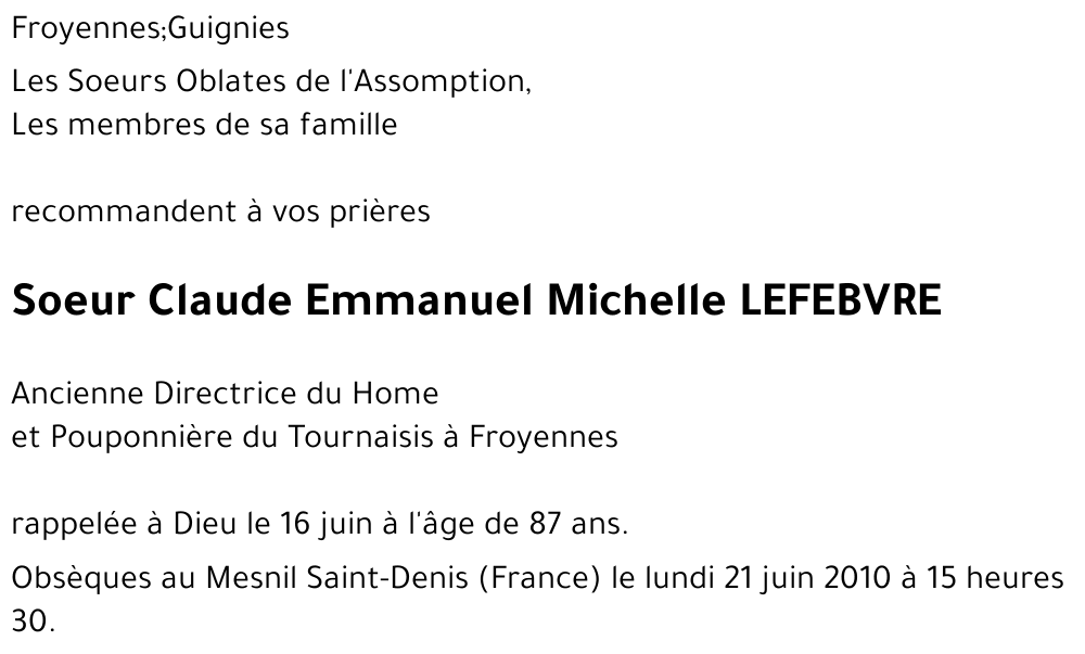 Claude Emmanuel Michelle LEFEBVRE