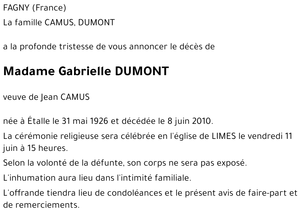 Gabrielle DUMONT