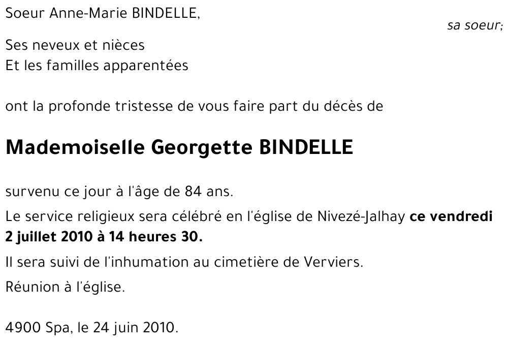 Georgette BINDELLE