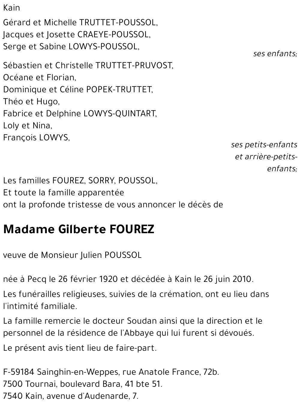 Gilberte FOUREZ