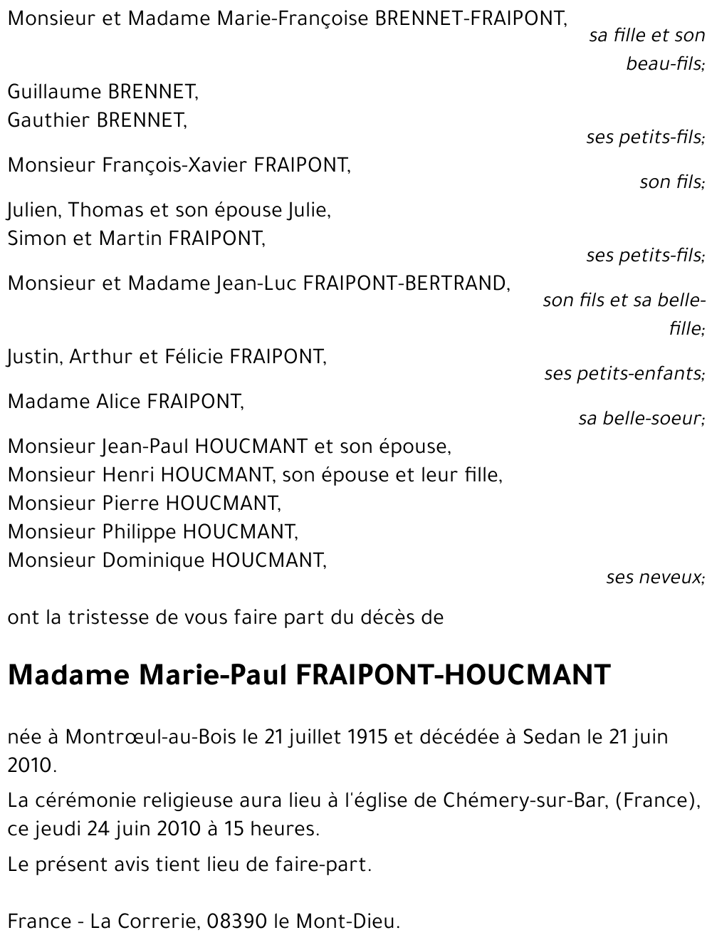 Marie-Paul FRAIPONT-HOUCMANT