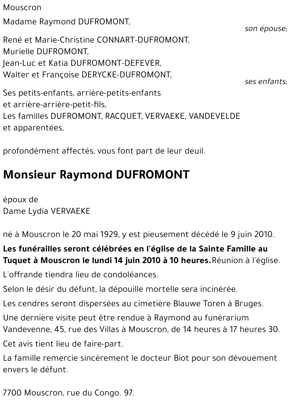 Raymond DUFROMONT