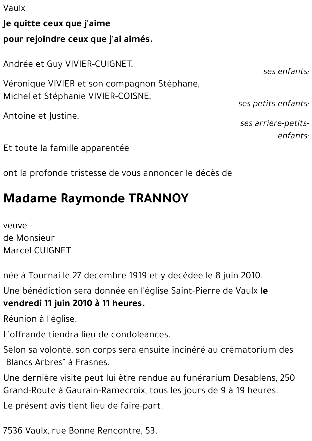 Raymonde TRANNOY