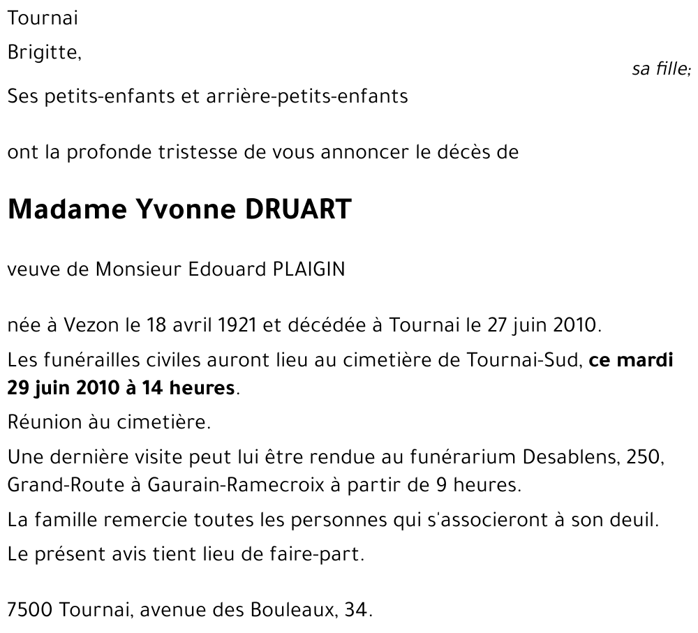 Yvonne DRUART