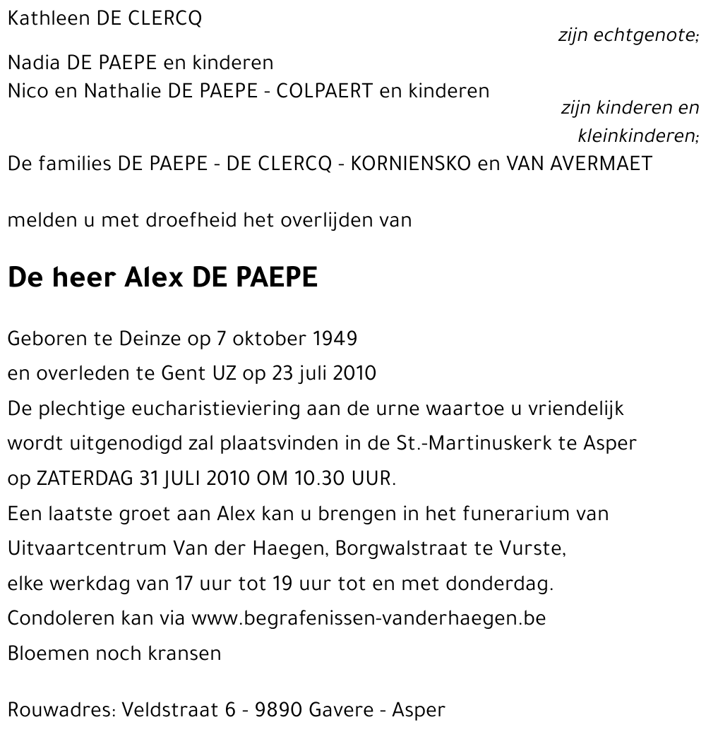 Alex DE PAEPE