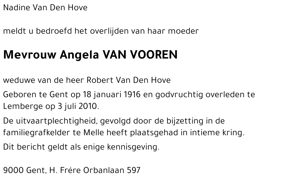 Angela VAN VOOREN