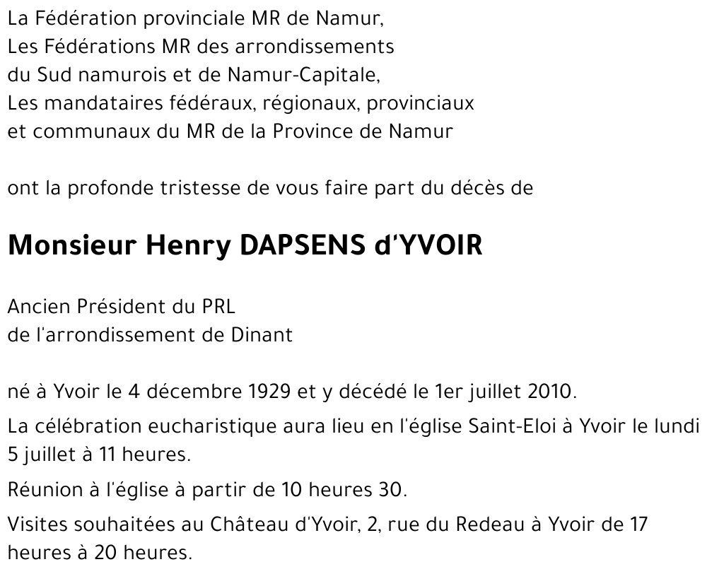 Henry DAPSENS d'YVOIR