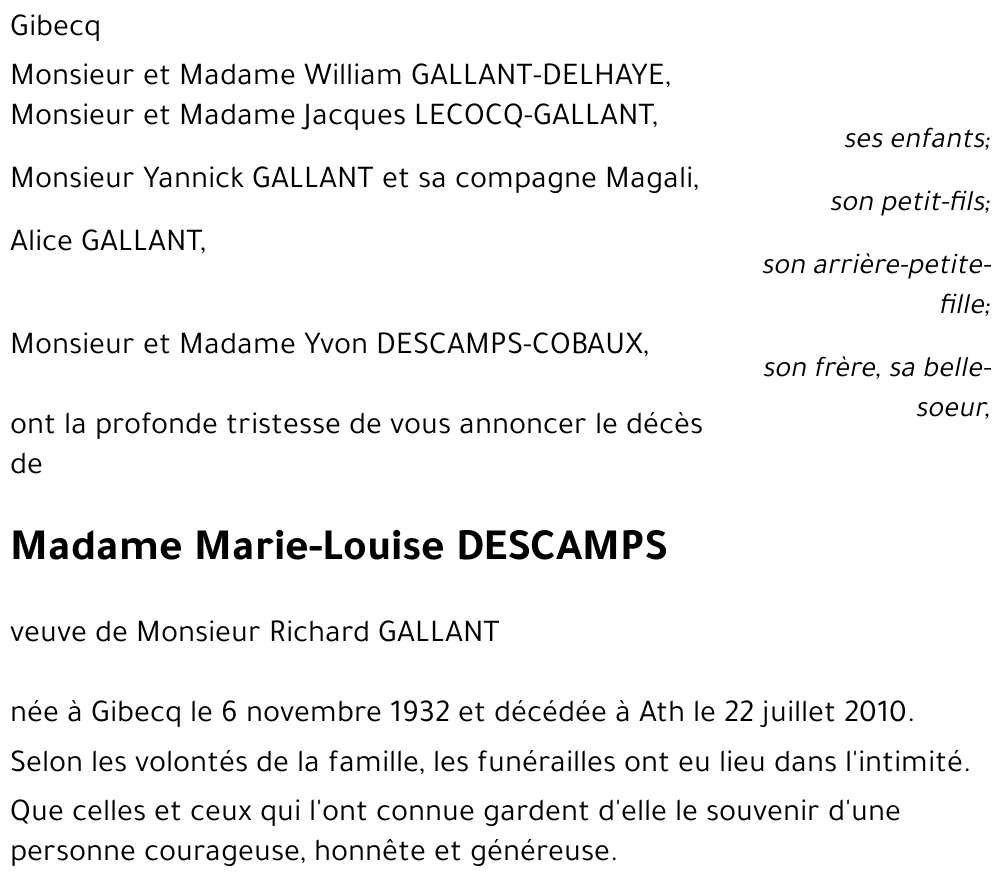 Marie-Louise DESCAMPS