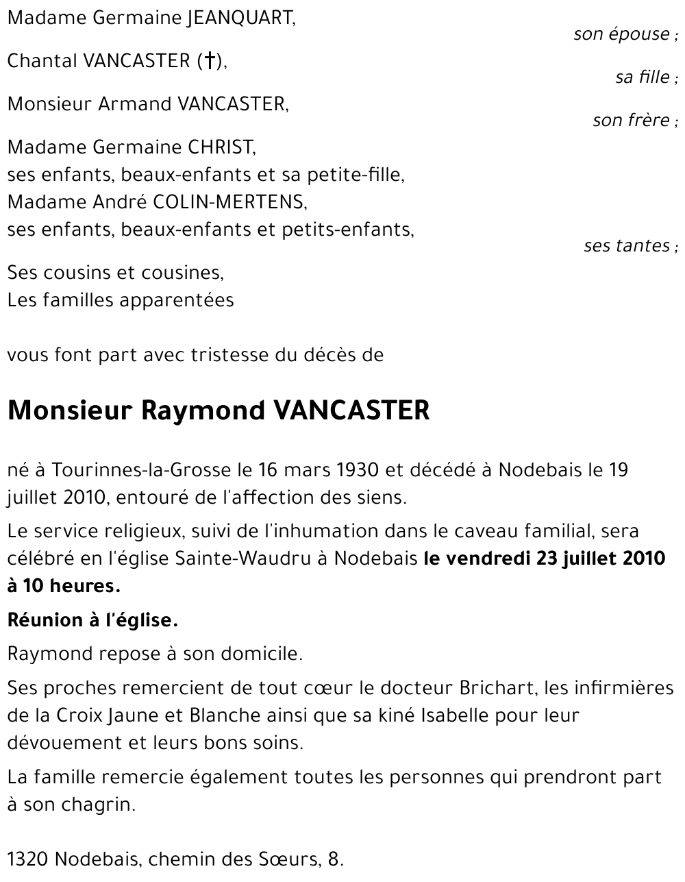 Raymond VANCASTER