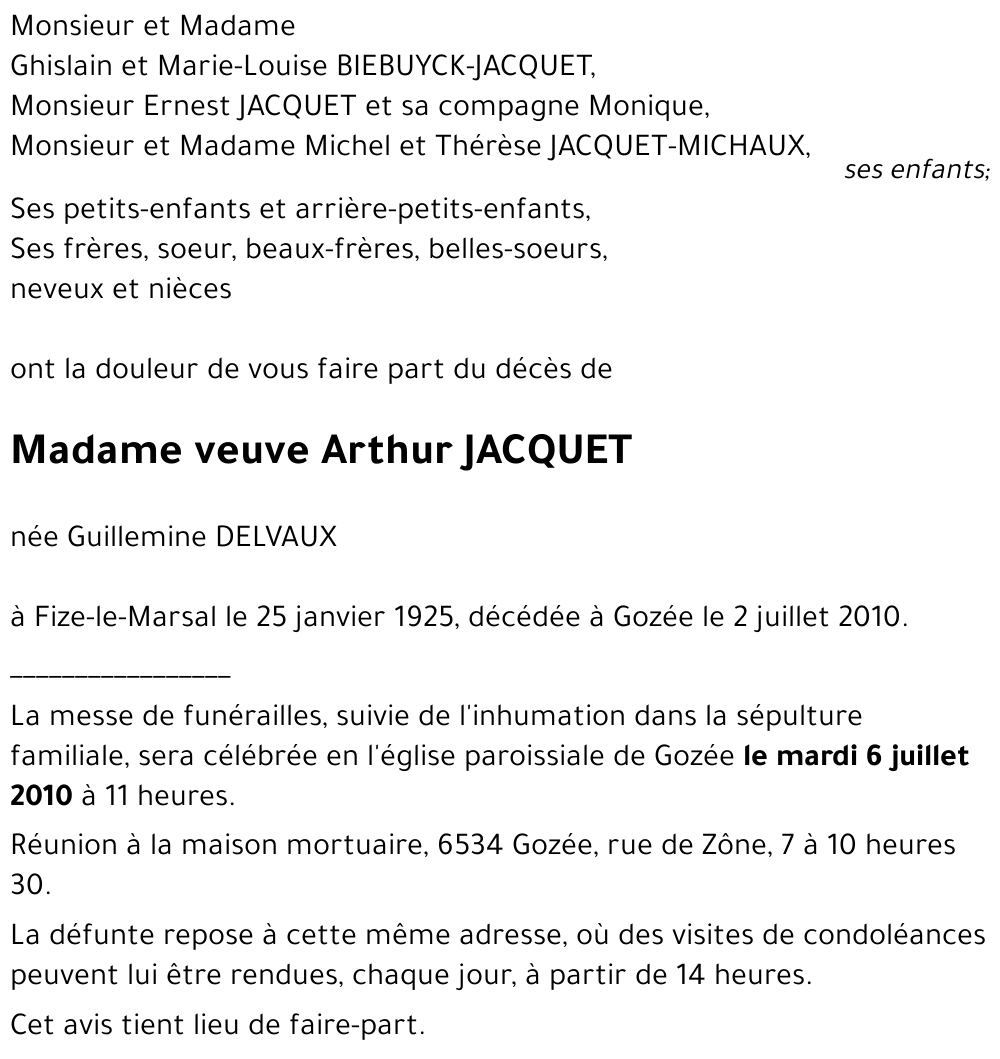 veuve Arthur JACQUET