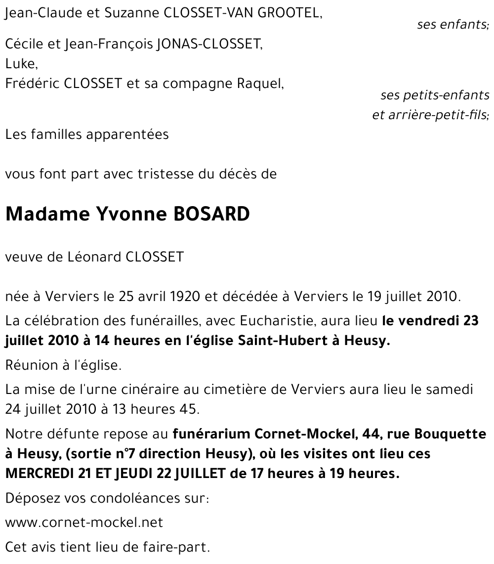 Yvonne BOSARD