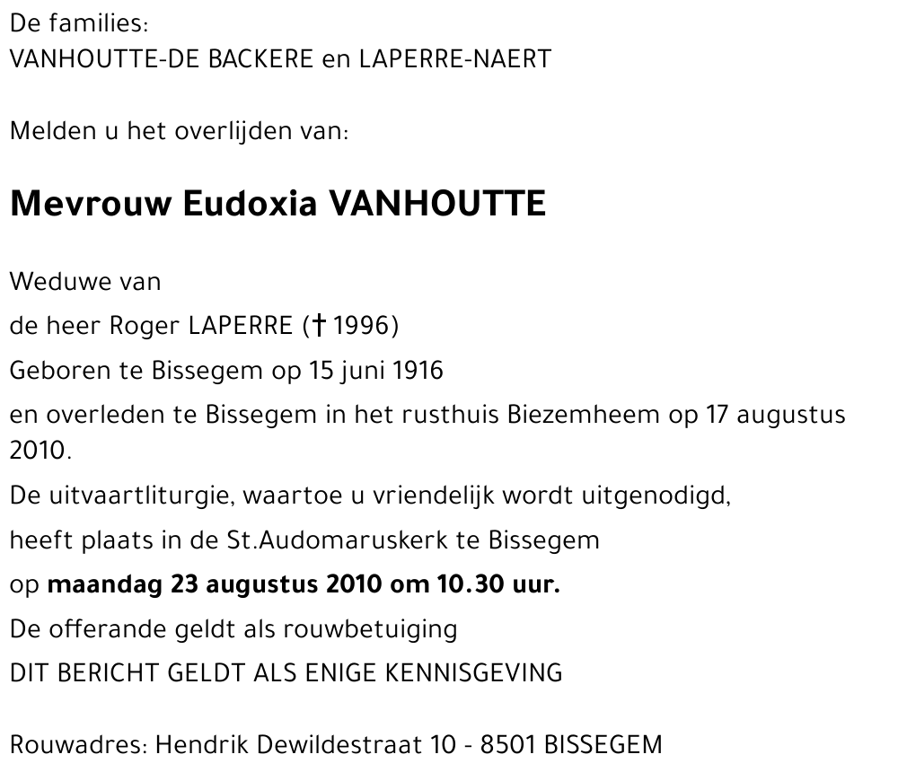 Eudoxia VANHOUTTE