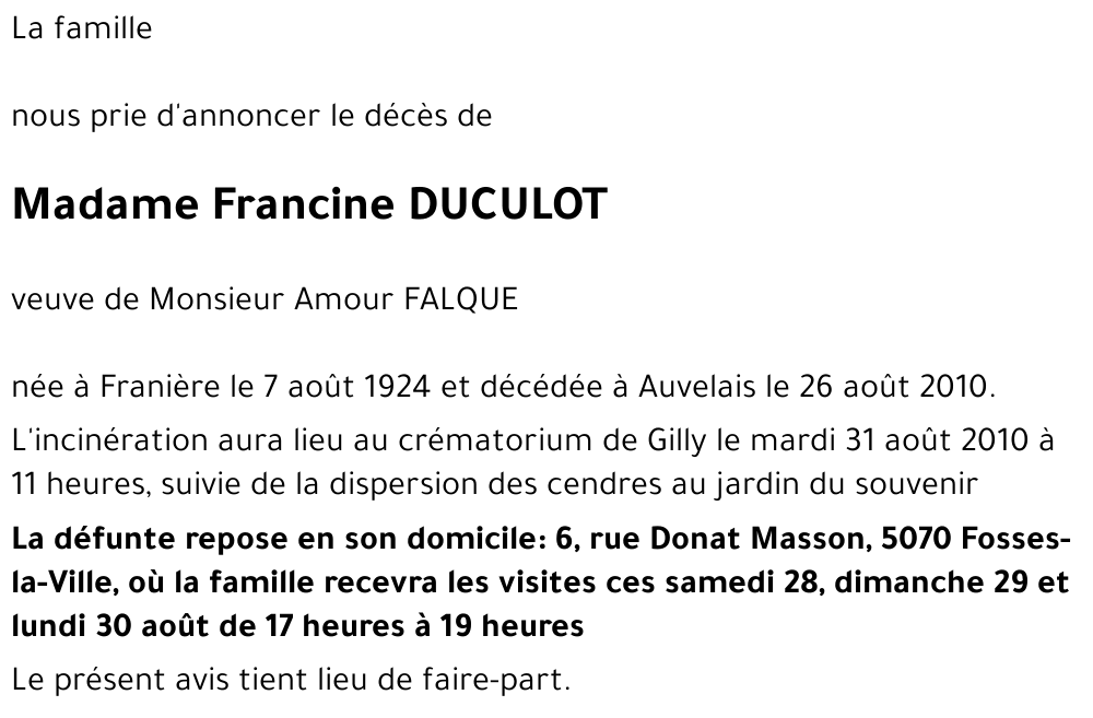 Francine DUCULOT