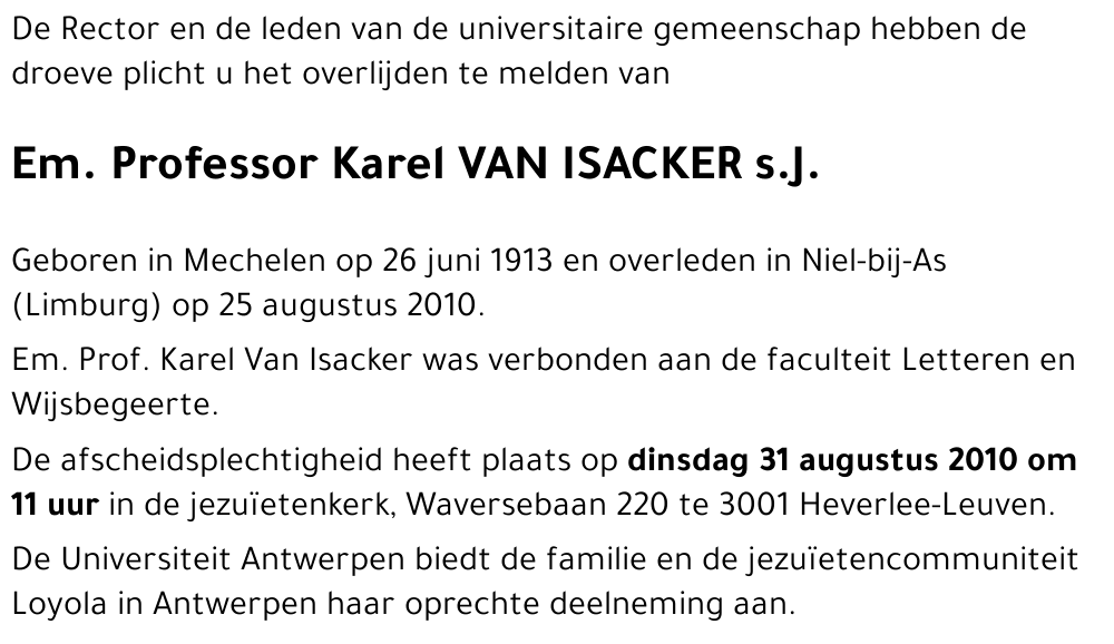 Karel VAN ISACKER