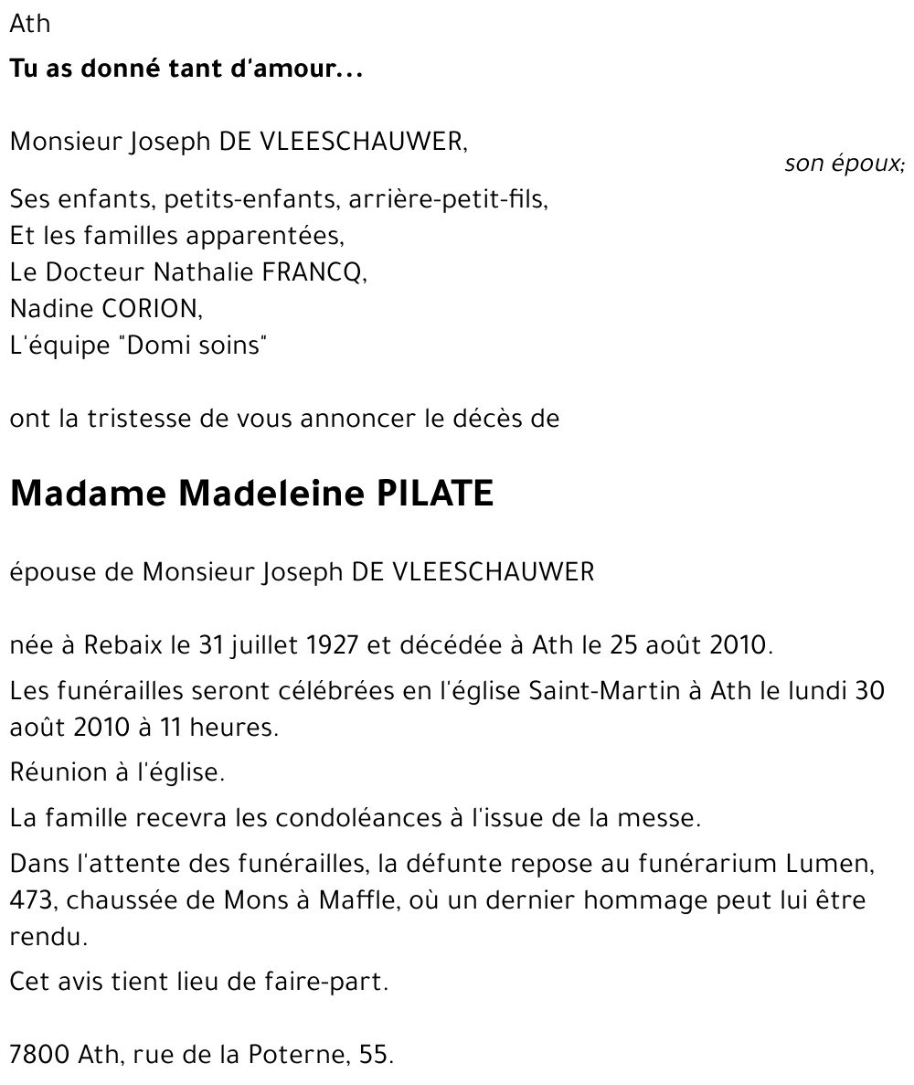 Madeleine PILATE