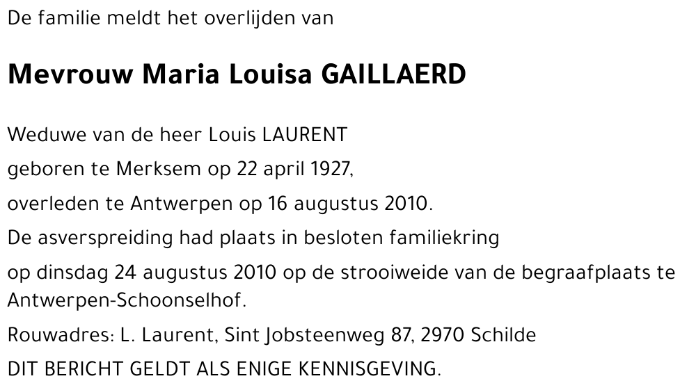 Maria Louisa GAILLAERD