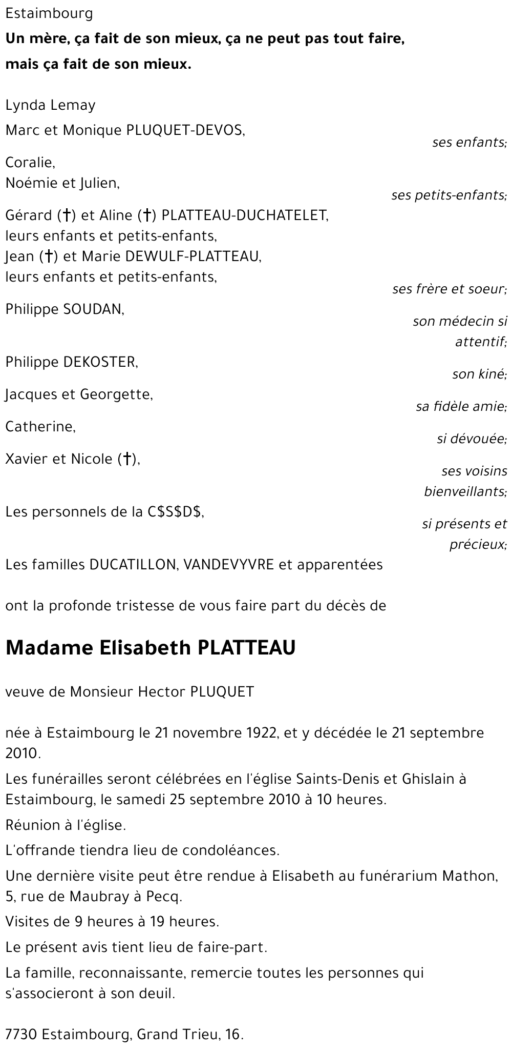 Elisabeth PLATTEAU