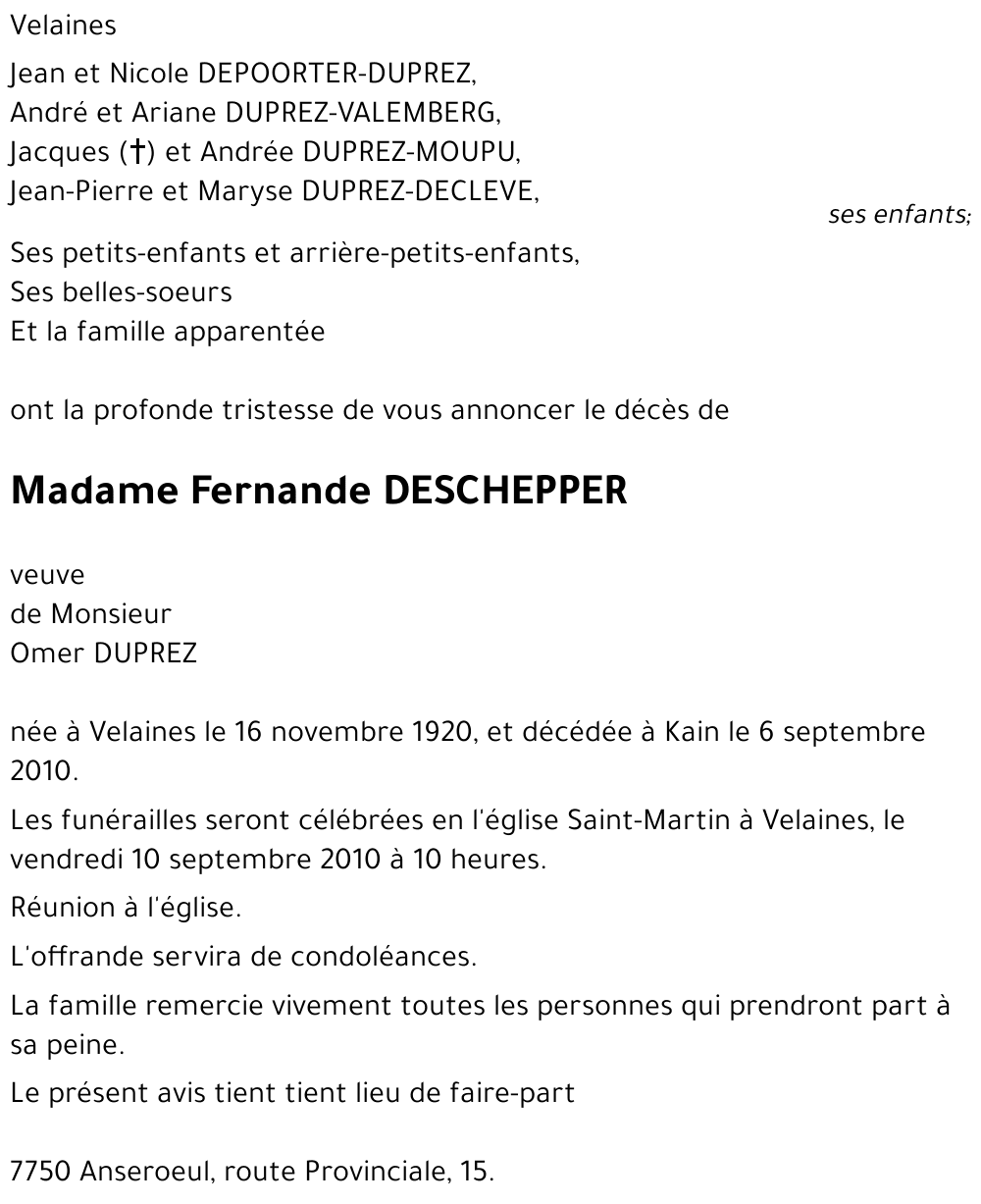 Fernande DESCHEPPER