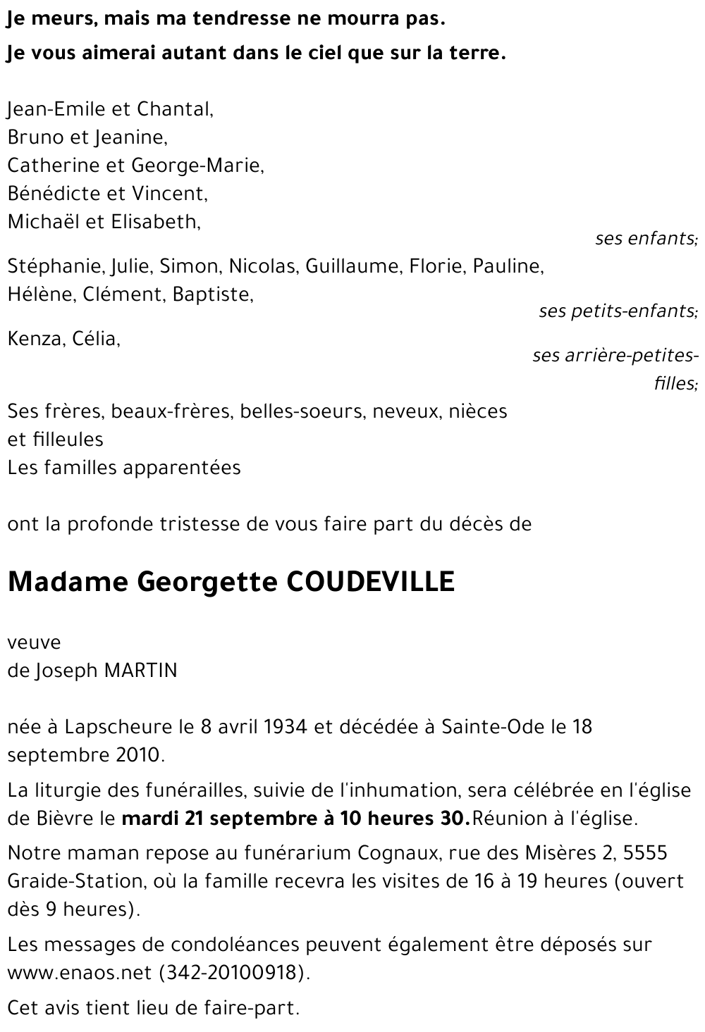 Georgette COUDEVILLE veuve de Joseph MARTIN