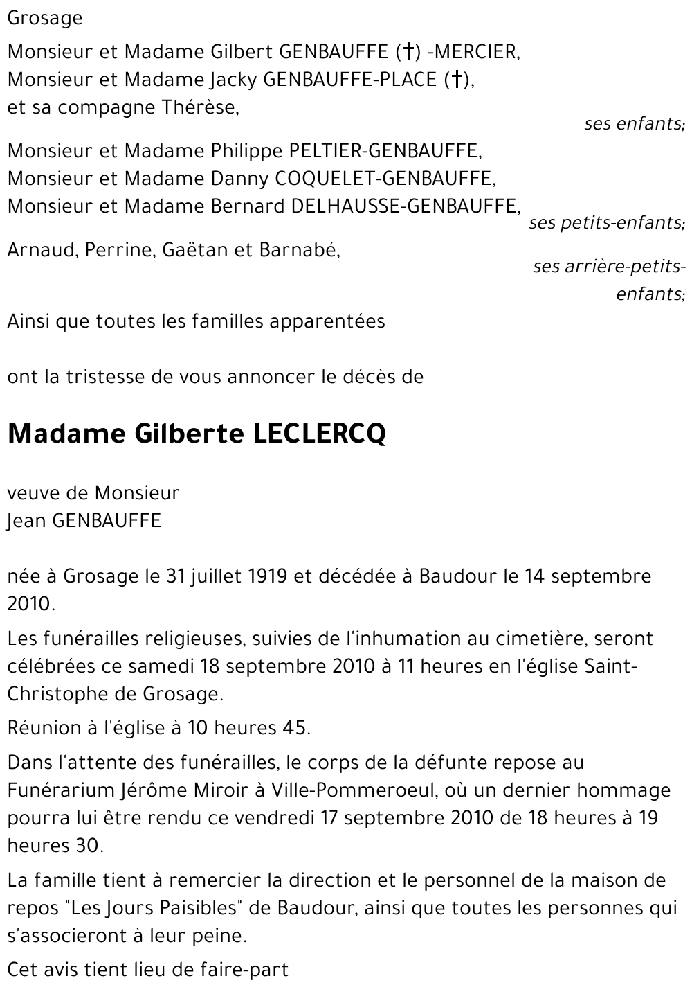 Gilberte LECLERCQ