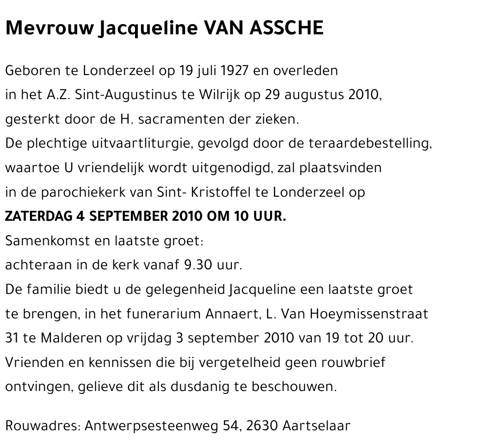 Jacqueline VAN ASSCHE