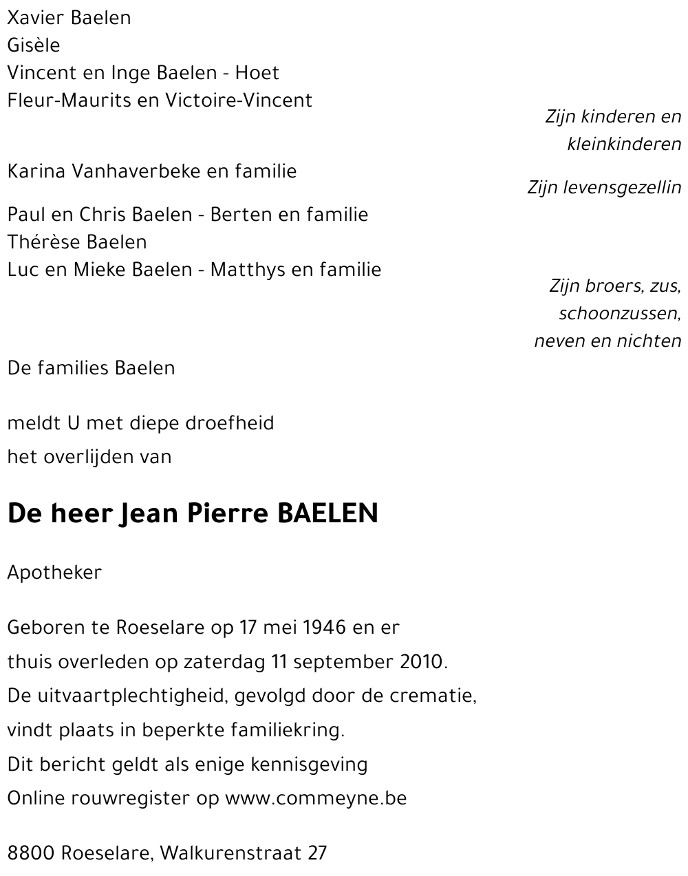 Jean Pierre BAELEN