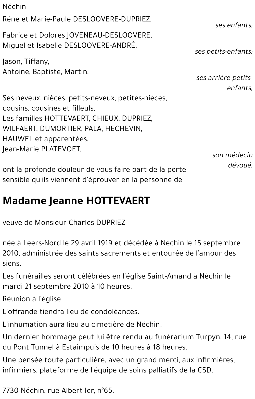 Jeanne HOTTEVAERT