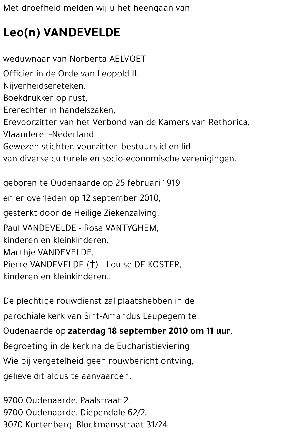 Leo(n) VANDEVELDE