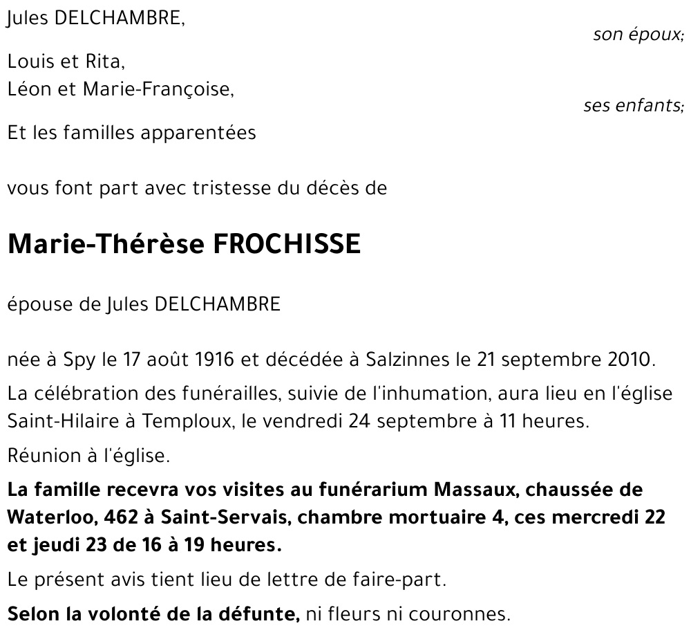 Marie-Thérèse FROCHISSE