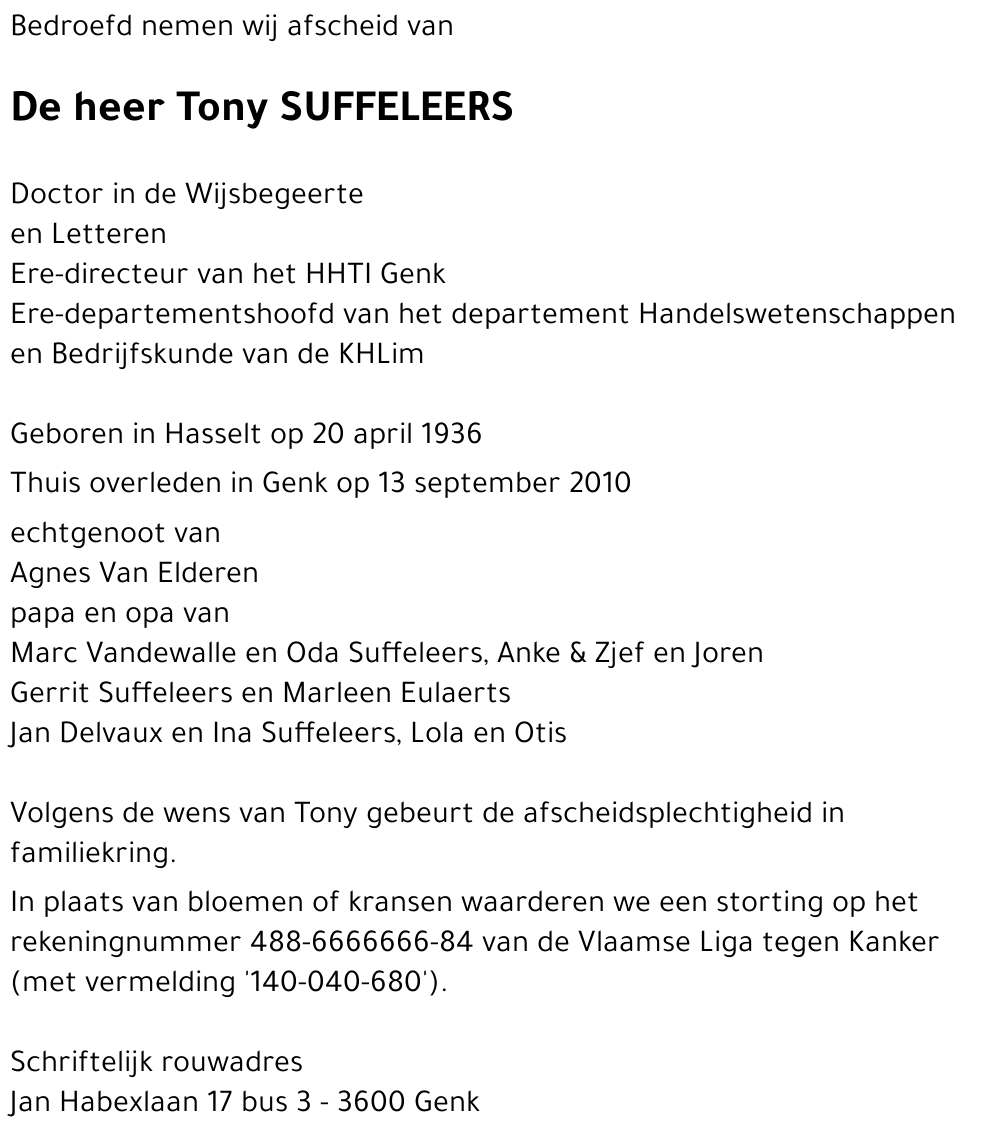 Tony SUFFELEERS